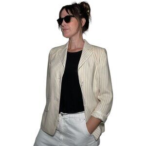 Akris Wool Blend Pinstripe 2-Button Blazer Ivory Cream Black Classic Size 10